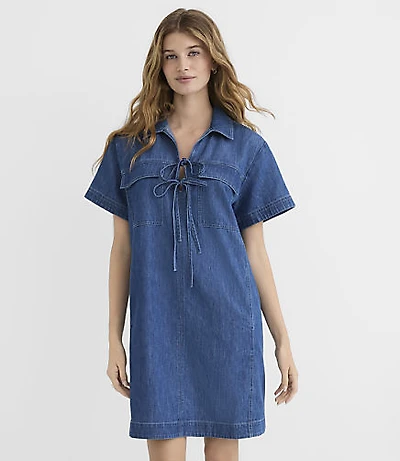 Chambray Bow Mini Pocket Dress