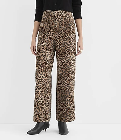 Curvy Palmer Denim Wide Leg Pants Leopard Print