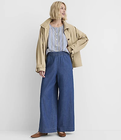 Petite Pull On Wide Leg Pant Chambray