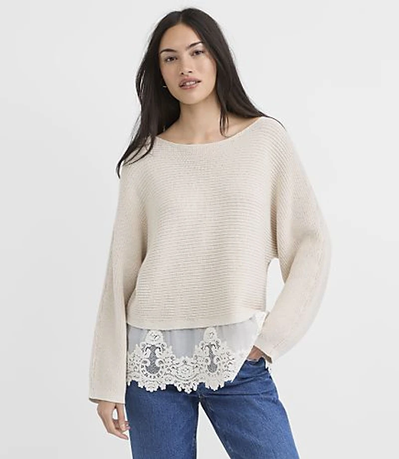 Petite Lace Mixed Media Dolman Sweater