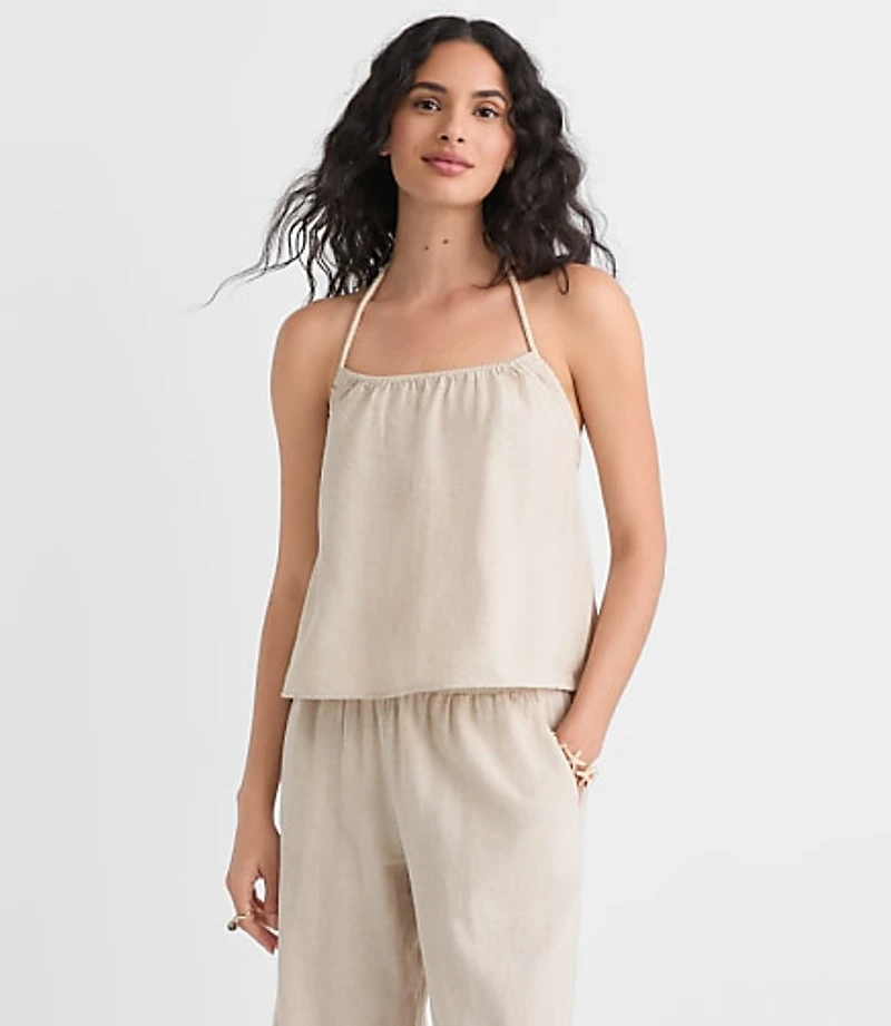 Petite LOFT Beach Rope Tie Linen Cotton Halter Top