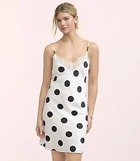 Lately Dotted Lace Trim Mini Slip Dress