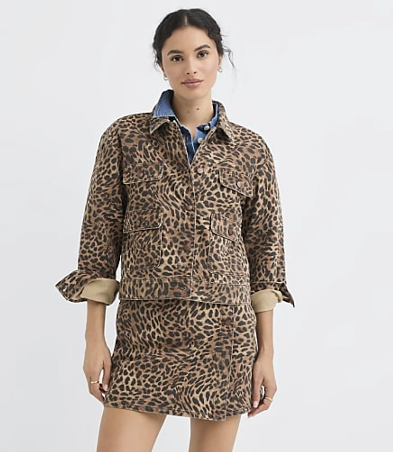 Petite Denim Jacket Leopard Print