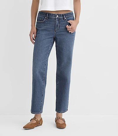 Rivete Petite Curvy Low Rise Straight Jeans Medium Original Enzyme Wash