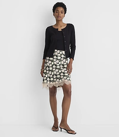 Petite Floral Lace Trim Satin Mini Skirt