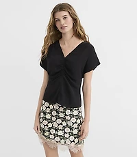 Petite Ruched Flutter Sleeve Top
