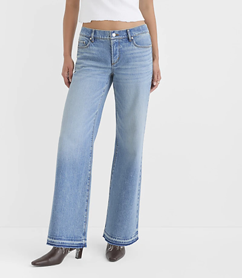 Rivete Petite Curvy Let Down Hem Low Rise Wide Leg Jeans Aura Wash