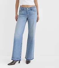 Rivete Petite Curvy Let Down Hem Low Rise Wide Leg Jeans Aura Wash