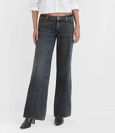 Rivete Petite Curvy Low Rise Wide Leg Jeans Lune Wash