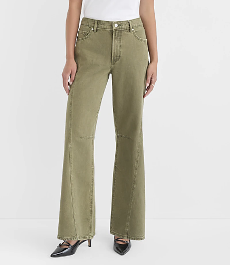 Rivete Petite Curvy Seamed Mid Rise Relaxed Flare Jeans Washed Oregano