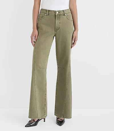 Rivete Petite Curvy Seamed Mid Rise Relaxed Flare Jeans Washed Oregano