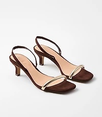 Metallic Slingback Kitten Heel Sandals