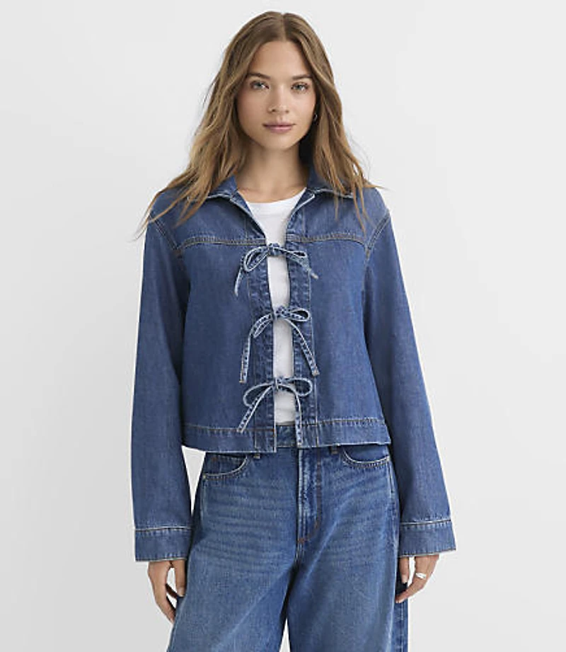 Petite Denim Bow Jacket Authentic Dark Wash