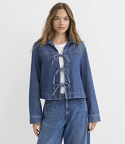 Petite Denim Bow Jacket Authentic Dark Wash