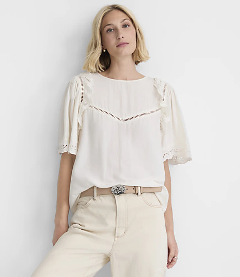 Petite Cutout Eyelet Ruffle Blouse