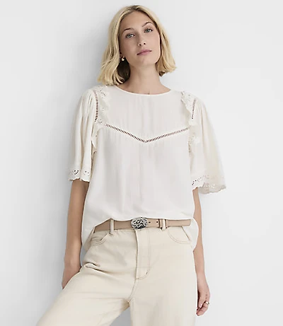 Petite Cutout Eyelet Ruffle Blouse