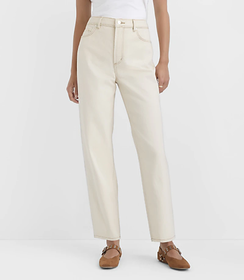 Rivete Petite Curvy High Rise Straight Jeans Ecru