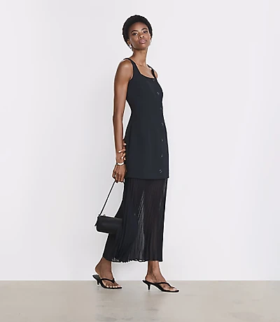 LOFT Versa Crepe Drape Pleated Midi Skirt Dress