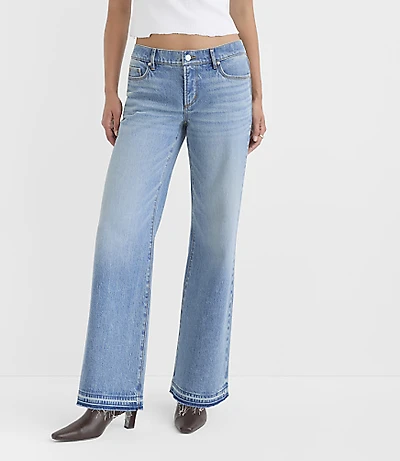 Rivete Petite Curvy Let Down Hem Low Rise Wide Leg Jeans Aura Wash