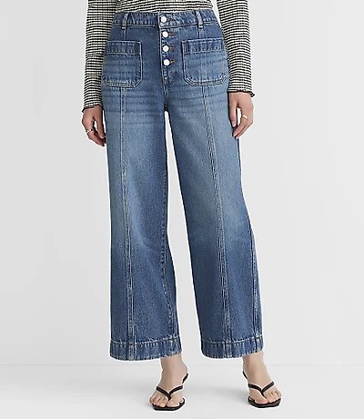 Petite Curvy Seamed Palmer Wide Leg Denim Pants Light Vintage Wash