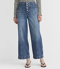 Petite Curvy Seamed Palmer Wide Leg Denim Pants Light Vintage Wash
