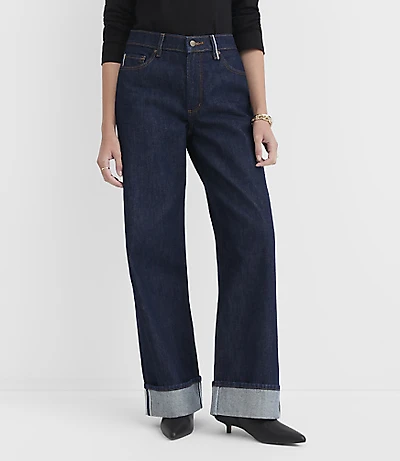 Rivete Selvedge Tall Curvy Cuffed High Rise Wide Leg Jeans Nova Wash