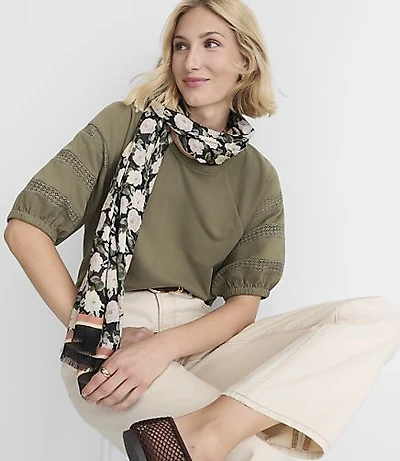 Lace Trim Puff Sleeve Sweatshirt