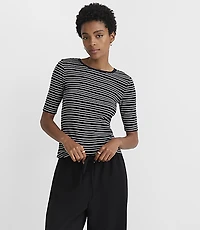 Petite Stripe Perfect Ribbed Elbow Sleeve Tee