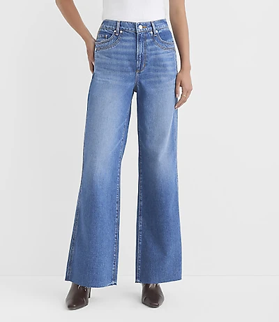 Rivete Petite Curvy Side Paneled Fresh Cut High Rise Relaxed Wide Leg Jeans Diem Wash