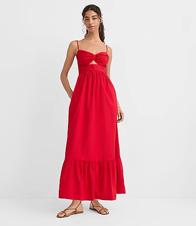 Petite LOFT Beach Poplin Cutout Twist Maxi Pocket Dress