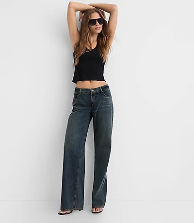 Rivete Petite Low Rise Wide Leg Jeans Lune Wash