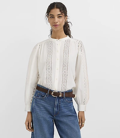 Eyelet Striped Blouse