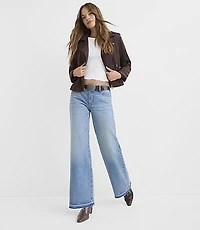 Rivete Petite Let Down Hem Low Rise Wide Leg Jeans Aura Wash