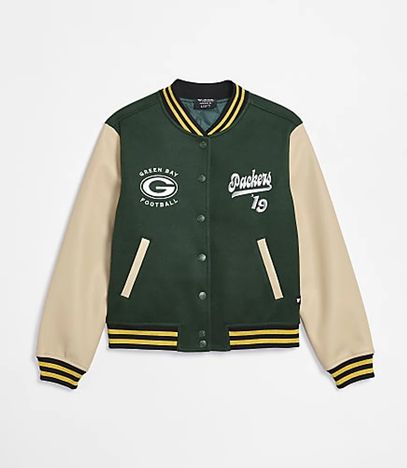 The Wild Collective Green Bay Packers Pearl Varsity Jacket