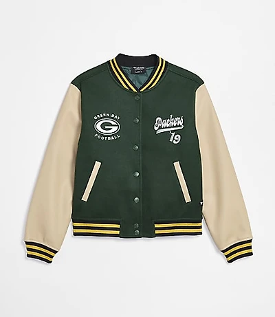 The Wild Collective Green Bay Packers Pearl Varsity Jacket