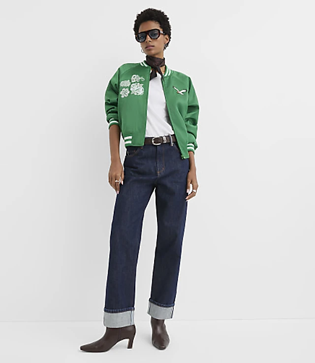 The Wild Collective Philadelphia Eagles Unisex Satin Raglan Bomber Jacket