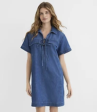 Petite Chambray Bow Mini Pocket Dress