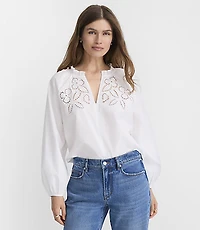 Petite Floral Cutout Poplin Blouse
