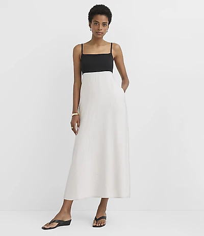Colorblock Strappy Mixed Media Midi Pocket Dress