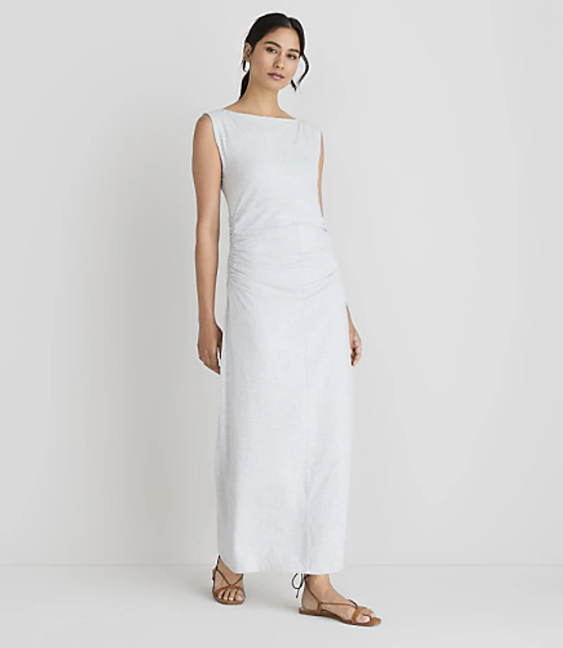 Lou & Grey Heathered Ruched Boatneck Maxi Dress