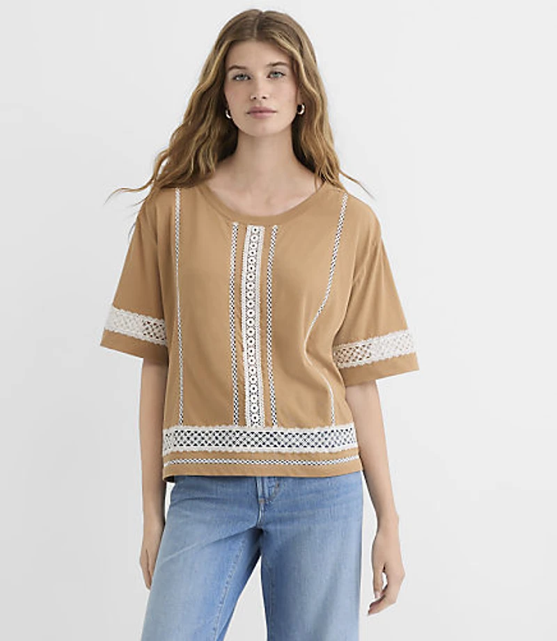 Petite Lace Trim Jersey Tee