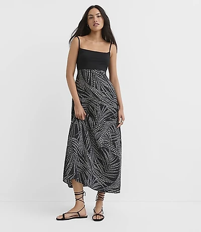 Leafed Strappy Mixed Media Midi Pocket Dress