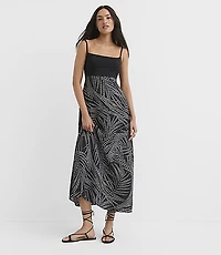 Leafed Strappy Mixed Media Midi Pocket Dress