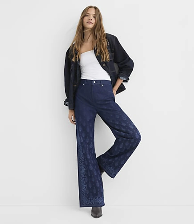 Rivete Petite High Rise Wide Leg Jeans Paisley Wash