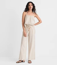 Petite LOFT Beach Rope Tie Linen Cotton Wide Leg Pants