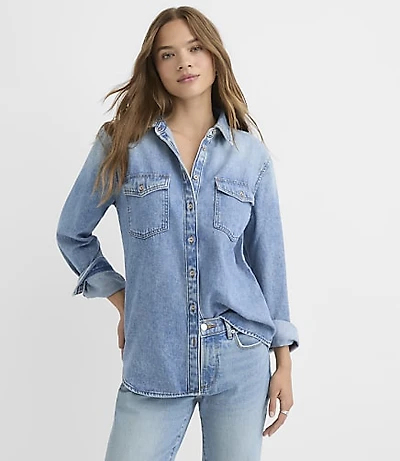 Petite Denim Pocket Shirt Classic Light Indigo Wash