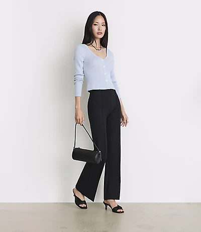 Petite LOFT Versa Pintucked Ponte Deluxe Flare Pants