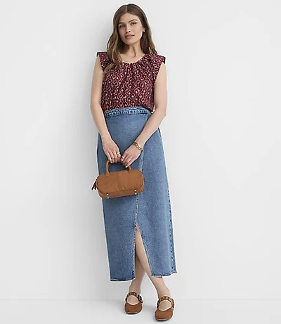 Petite Denim Midi Wrap Skirt Bright Mid Indigo Wash