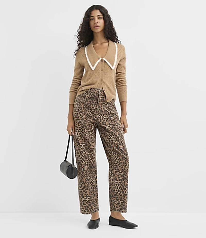 Rivete Petite High Rise Barrel Jeans Leopard Print