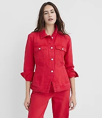 Belted Back Seamed Denim Jacket Tango Red